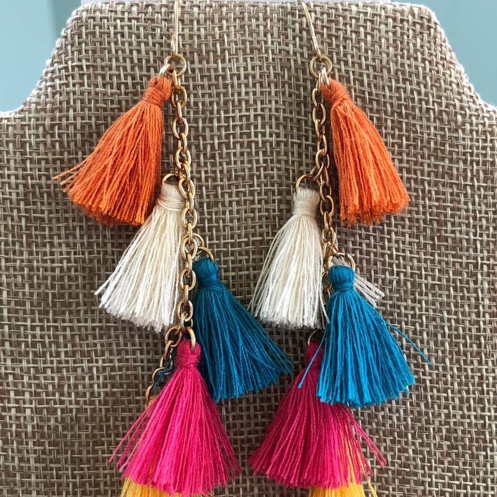 Multicolor multi-tassel earrings! - Picture 2 of 2